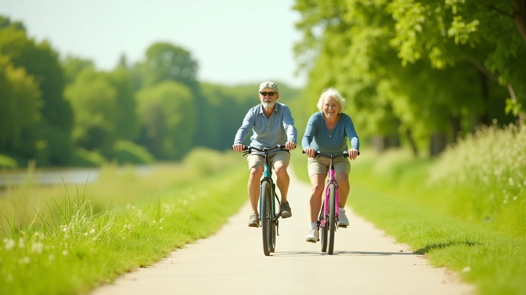 Seniorzy na spokojnej wycieczce rowerowej wzdłuż rzeki Dunaju